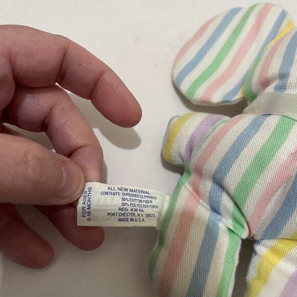 Bantam Vintage Pastel Striped Elephant Plush Rattle Stuffed Animal Toy 5.5" - Picture 10 of 10